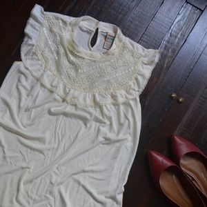 Lace-Front Ruffled Blouse